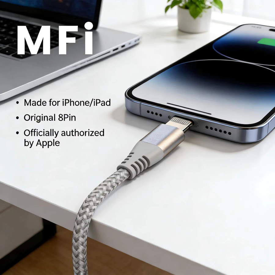 LAIHONEN MFI-zertifiziertes USB-C auf Lightning Schnellladekabel 20W mit Nylon-Ummantelung in Schwarz und Grau für iPhone 14, 14 Pro, 14 Plus, 13, 12, 11 - Bild 1