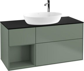 V&B Waschtischunterschrank Finion mit Wandbeleuchtung, Breite: 120 cm, Tiefe: 50,1 cm, Höhe: 50,1 cm, Farbe: Platin matt lackiert, Regenbogen Olivenmatt lackiert - Bild 1