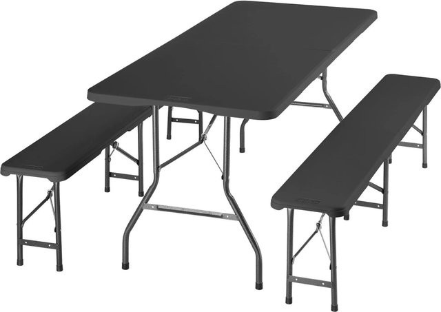 tectake Campingtischgarnitur Panja klappbar für bis zu 8 Personen, wetterfest, Anthrazit, B/T/H: 180 x 70 x 74 cm - Bild 1