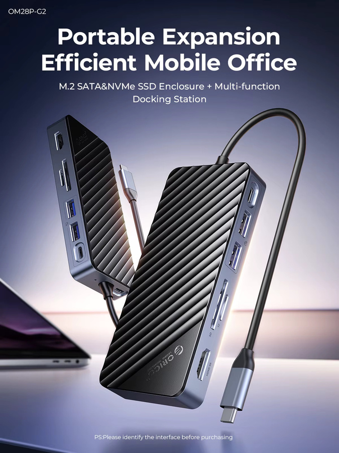 ORICO USB-C Docking Station mit M.2 NVMe/SATA SSD Gehäuse, HDMI 4K 60Hz, 100W PD, RJ45 Ethernet und SD/TF Kartenleser, Grau - Bild 2