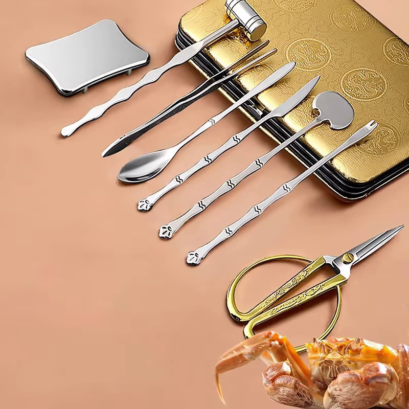 PLYS Krabbenwerkzeug Set aus Edelstahl in Silber, 8-teiliges Set zum Öffnen und Essen von Krabben - Bild 2