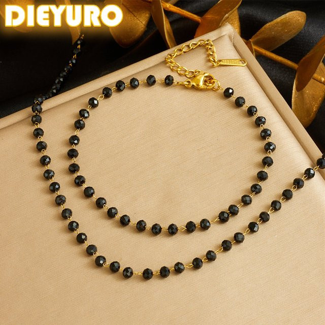 DIEYURO Schmuckset, Edelstahl, Schwarz, Kristall, Damen - Bild 1
