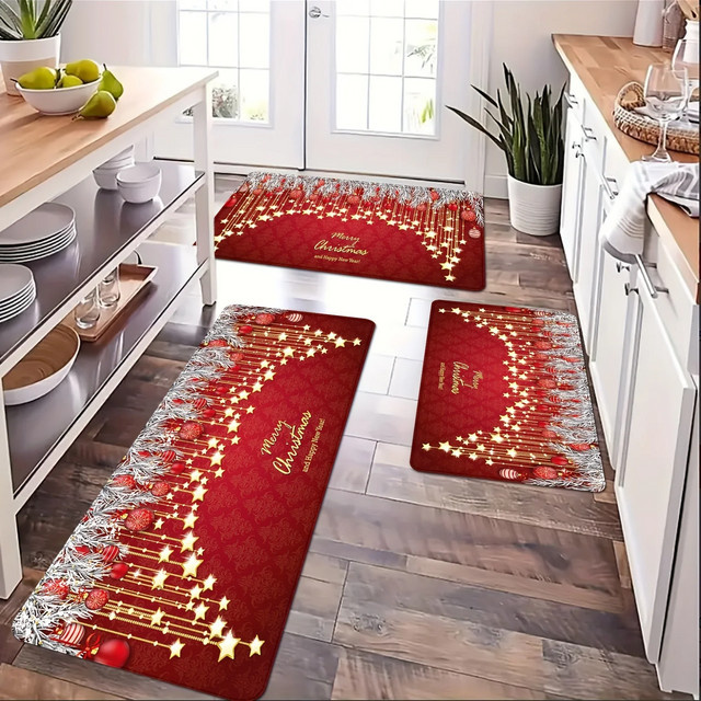 VIKAMA Weihnachts Bodenmatte Happy Kitchen in Rot für Flur, Waschküche und Eingangsbereich - Bild 1