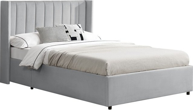 Juskys Polsterbett Savona mit Stauraum und Lattenrost in Samt-Optik, Hellgrau, B: 140 cm, T: 200 cm - Bild 1