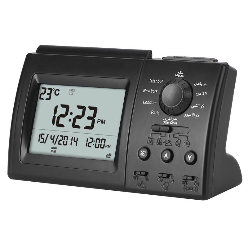 Digitaler Azan Wecker von Tooarts mit Gebetszeiten, Thermometer und Datumsanzeige, Schwarz - Bild 2