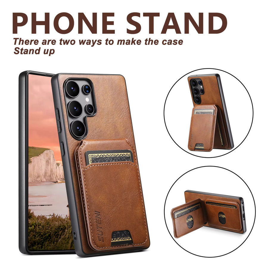 Luxuriöse Kunstleder-Handyhülle mit Ölwachs-Glattoberfläche, Kartenhalter und Ständer für Samsung Galaxy S26 Ultra S25 Plus S24 S23 S22 in Braun - Bild 3