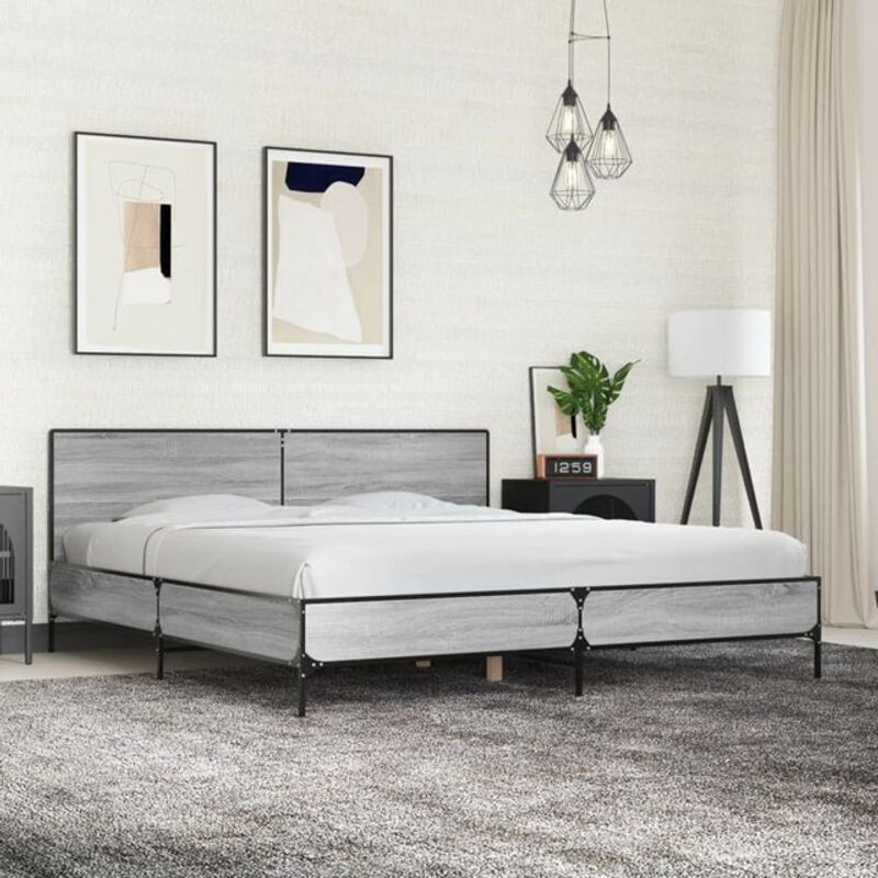 Bettgestell vidaxl in Grau Sonoma aus Holzwerkstoff und Metall, Modernes Design, B/T/H: 200 x 200 x 203 cm - Bild 1