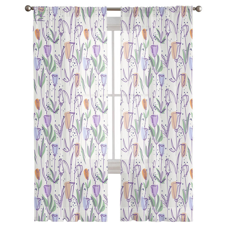 Super Six Transparenter Voile Vorhang mit Tulpen-Blumenmuster in Weiß, Breite: 135 cm, Höhe: 114 cm - Bild 2