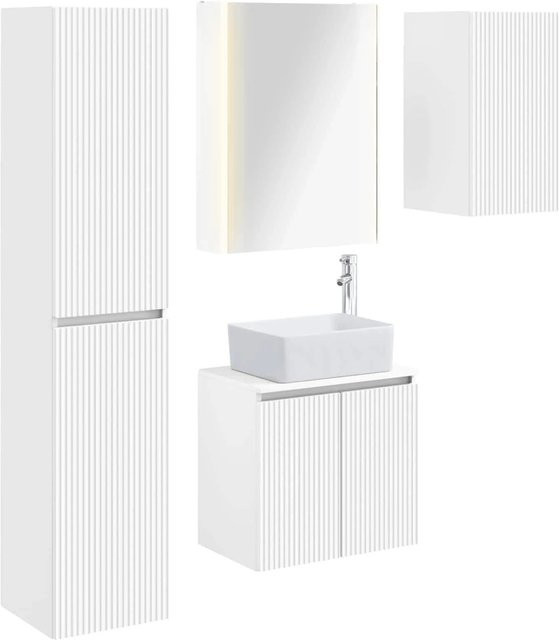 vidaXL Badezimmerschrank-Set 5-teilig in Weiß, modernes Design mit LED-Beleuchtung und Spiegelschrank, B/T/H: 53 x 15,5 x 70 cm - Bild 1