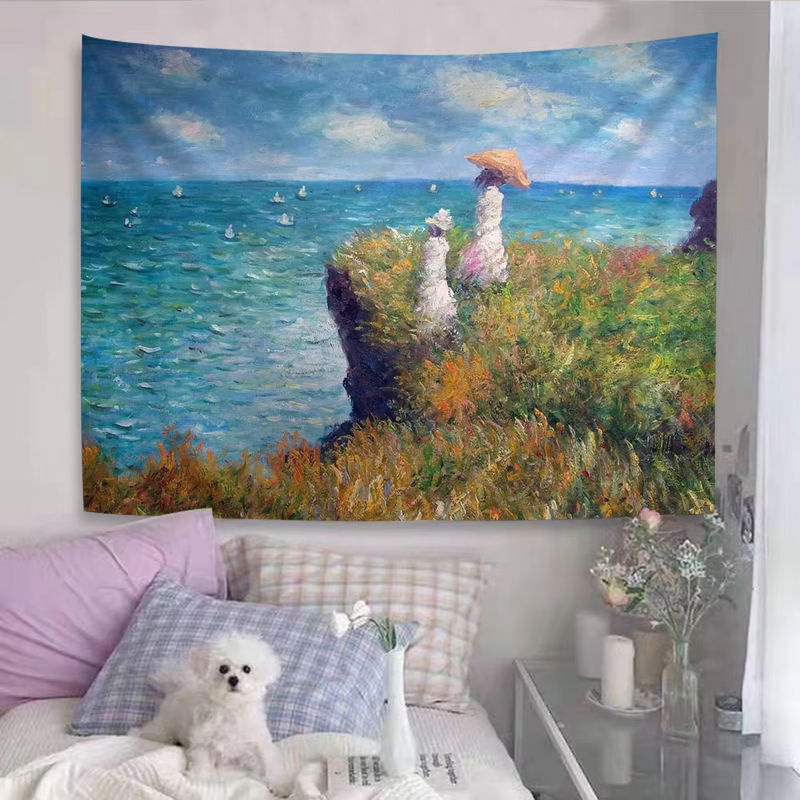 Potdemiel Wandteppich im Claude Monet Stil mit floralem Boho-Design, mehrfarbig, Textil Wandbehang für dein Wohnheim oder Zuhause - Bild 4