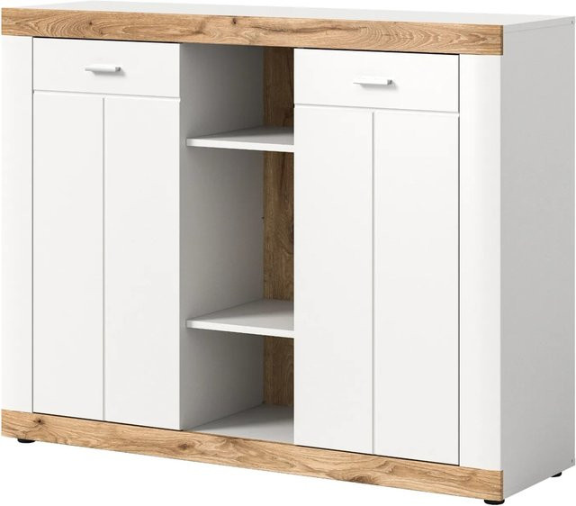 Inn.Furn Sideboard in Weiß und Eiche mit Soft-Close-Schubladen, B/H: 131 x 76 x 40 cm - Bild 1