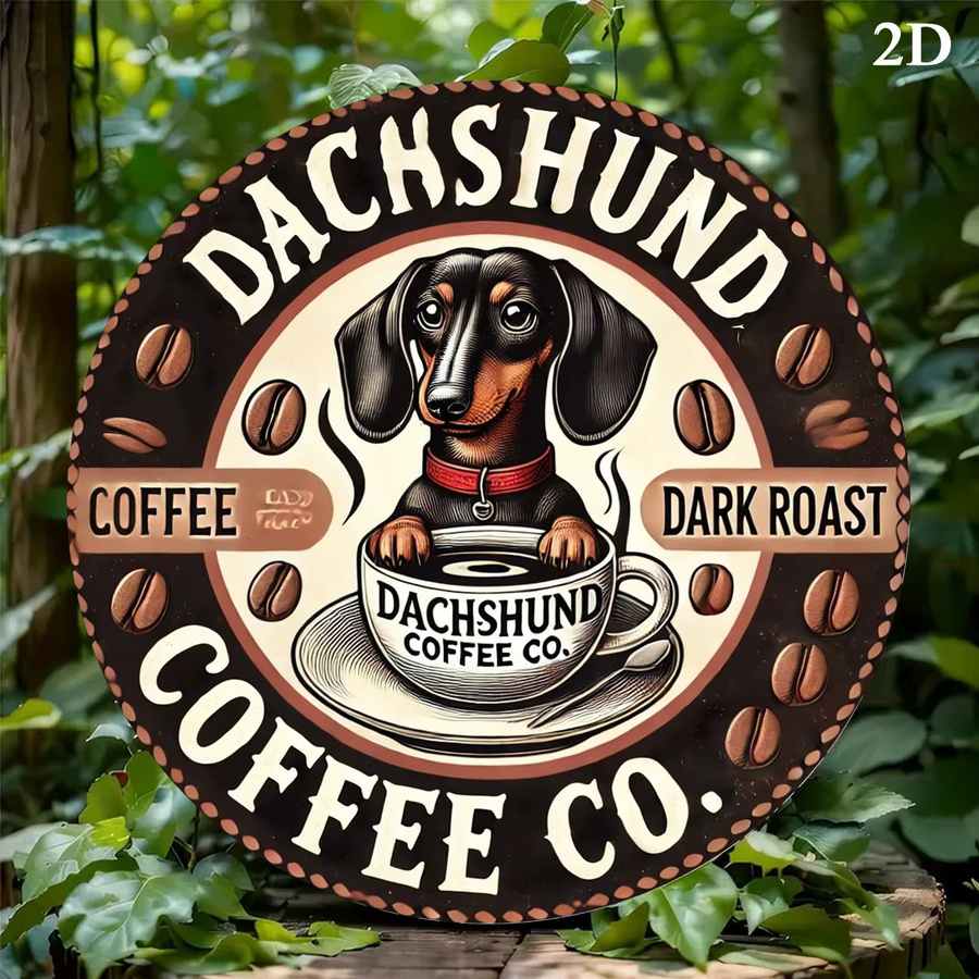 Dackel Coffee Co. Rundes Metallschild im Vintage-Design, Wandkunst aus Aluminium in Mehrfarbig, Durchmesser: 20 cm - Bild 5