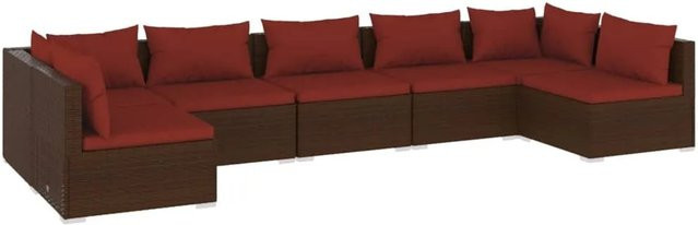 vidaXL 7-teiliges Garten-Lounge-Set in U-Form aus braunem Poly-Rattan mit Kissen und pulverbeschichtetem Stahlgestell - Bild 1