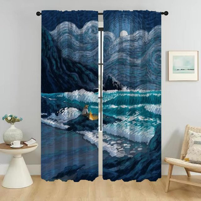 Van Gogh Moskitonetze aus Tüll im 2er-Set, elegante Raumvorhänge für Schlafzimmer und Fenster, Farbe: Grau, Breite: 50 cm, Höhe: 70 cm - Bild 1