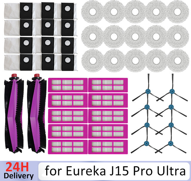 HIKSIT Ersatzteil-Set für Eureka J15 Pro Ultra Staubsauger mit Roller, Seitenbürsten, Hepa-Filter, Mopp-Tüchern und Staubbeuteln - Bild 1