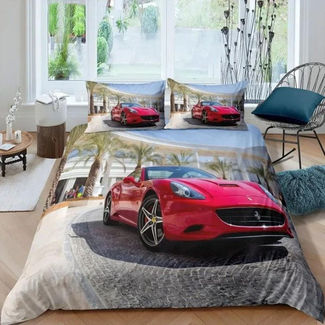 Binchi Outdoor Product Luxus Bettwäsche Set Sportwagen Design in Rot aus Mikrofaser, B/H: 240 x 210 cm - Bild 1