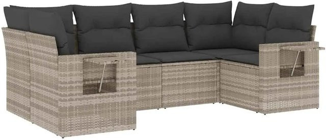 vidaXL 6-teilige Garten-Sofagarnitur in L-Form aus Polyrattan mit Kissen in Hellgrau - Bild 1