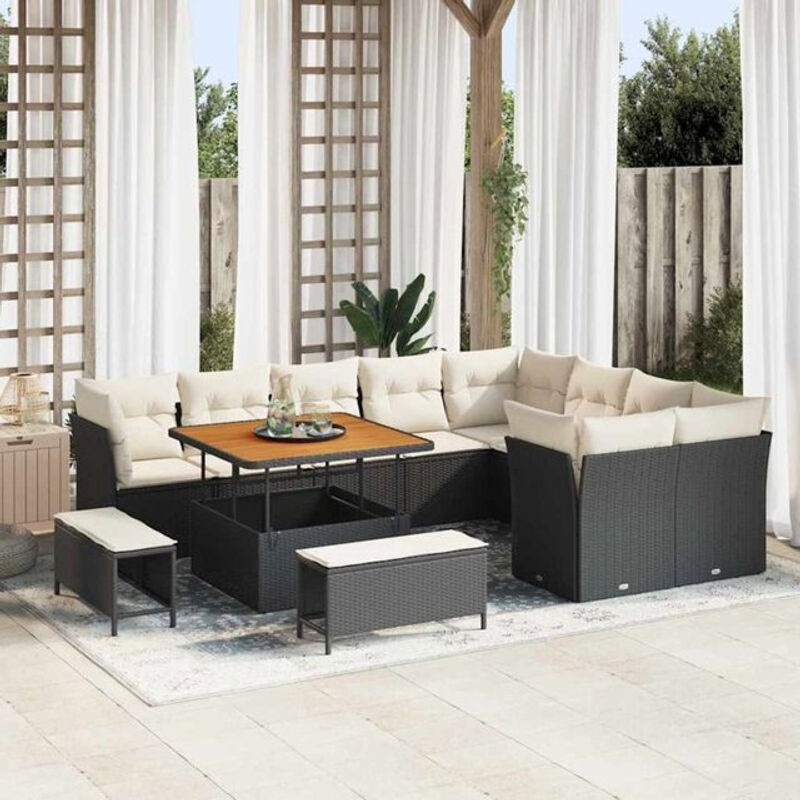 vidaXL Garten-Sofa-Set aus Polyrattan in Schwarz, 12-teiliges modernes Loungemöbel-Set - Bild 1