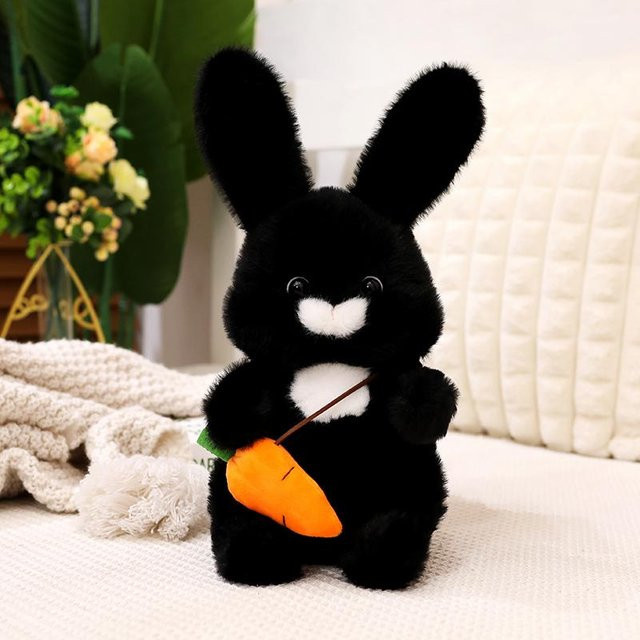 Yiran toy Kawaii Cartoon Langhaarige Karotten-Hase, Plüschtier Puppe Kissen, Schwarz Braun Rosa - Bild 1