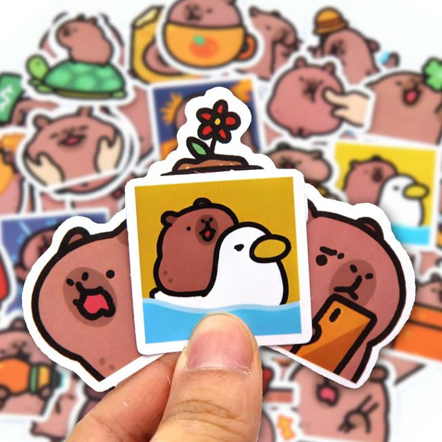 Niedliche Capybara Cartoon Aufkleber von LOLEDE in Multicolor für Laptop, Telefon und Gepäck - Bild 1