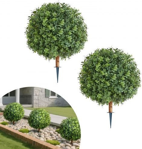 VEVOR Set aus 2 künstlichen Buchsbaum-Formschnittpflanzen mit Erdspieß, grüne Kunstpflanzen für Garten Balkon und Terrasse, Höhe: 55,9 cm - Bild 1
