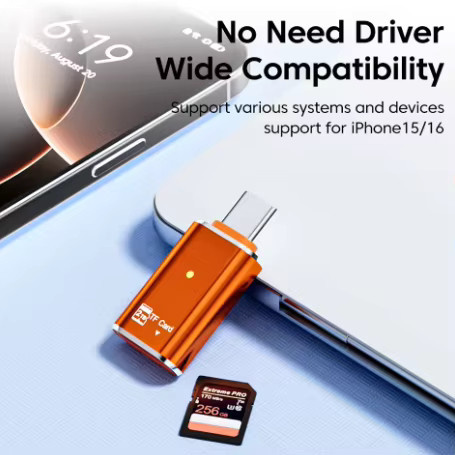 USB-C Mini-Kartenleser Adapter für Micro SD und TF Speicherkarten in Schwarz - Bild 4