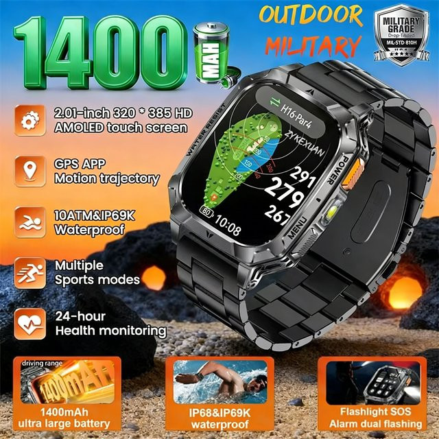 BOALZETD Smartwatch, Schwarz, Eckig, Bluetooth, Wasserdicht - Bild 1
