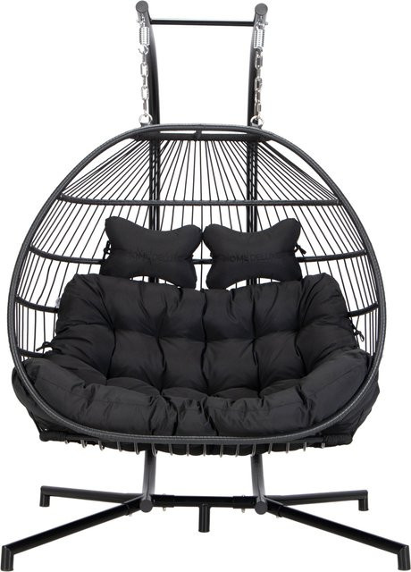 HOME DELUXE Hängesessel LOMA 2-Sitzer in Schwarz mit Kunststoffgeflecht und Seilbespannung - Bild 1