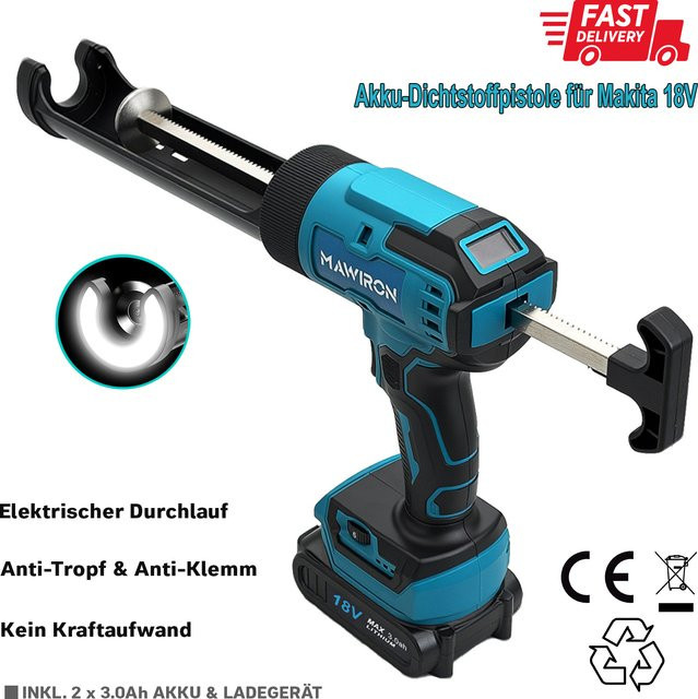Elektrische Kartuschenpistole für Makita 18V Akku mit 6-Gang-Einstellung und 5000N Maximalkraft für Fenster- und Türabdichtungen, passend für 300ml und 600ml Behälter - Bild 1