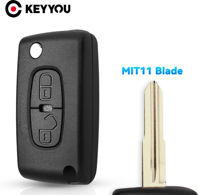 KEYYOU Autoschlüssel Hülle mit 2 Tasten für Peugeot 4007 ET 4008 und Citroen C-Crosser C4 Aircross, Schwarz, inklusive MIT-11R Klinge CE1731 - Bild 1