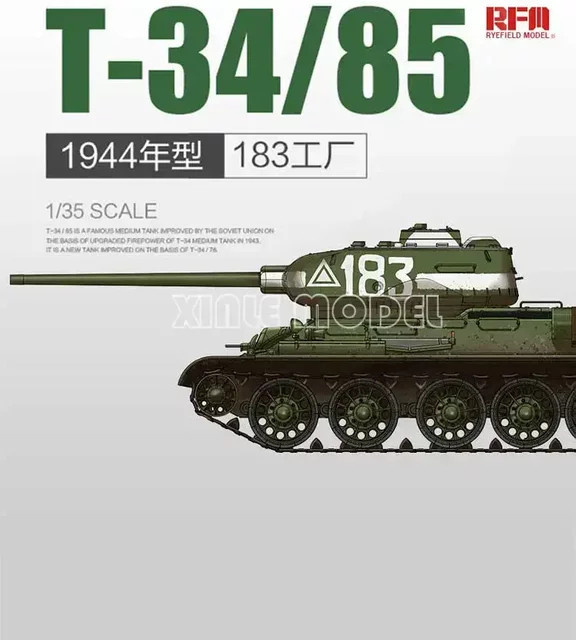 Ryefield-Modell T-34/85 Modell 1944 Fabrik Nr. 183, Panzermodellbausatz, 1/35, Kunststoff - Bild 1