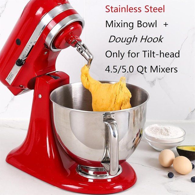 KitchenAid Edelstahl-Mischschüssel mit Griff für Artisan und Classic Series, Silber, 4,5–5 QT (5 Liter) - Bild 1