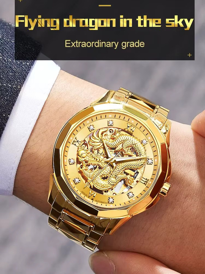 JSDUN Armbanduhr Automatik, Edelstahl, Gold, Herren - Bild 7