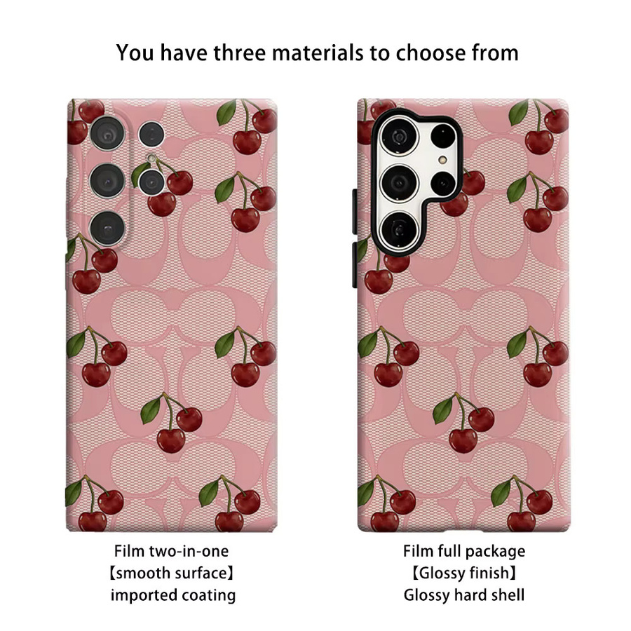 Aurbe Handyhülle für Samsung Galaxy S26 S25 S24 S23 Ultra Plus mit Rosa Mesh Kirsche Design und HD Hartplastik Doppelschicht-Folie Cover - Bild 2