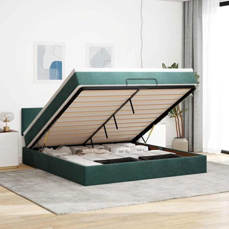 VIDAXL Polsterbett Ottoman mit Matratze und LED in Grün und Weiß aus Samt, B/T: 180 x 200 cm - Bild 1