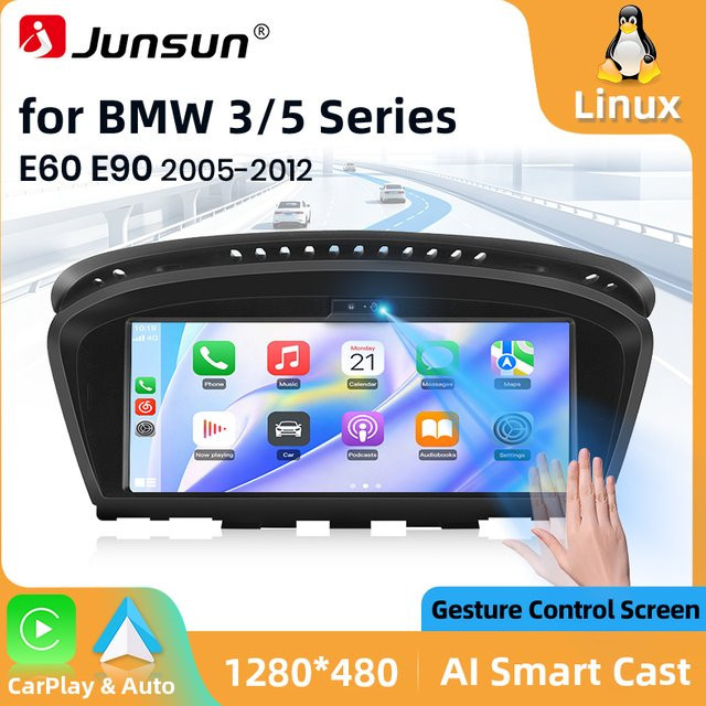 Junsun Android Autoradio mit Linux-System, Air-Gesture-Steuerung, Wireless Carplay, Android Auto und GPS-Navigation für BMW 3er E90 E91 E92 E93 und 5er E60 E61 E62 E63, Schwarz - Bild 1
