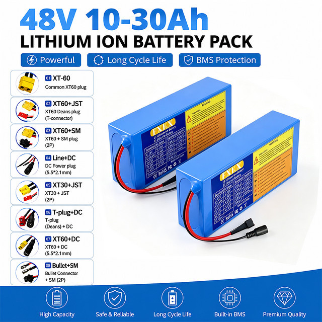 FXKX 48V 20Ah Lithium-Akkupack mit BMS 13S3p für E-Scooter 500-1000W in Blau - Bild 1