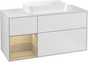 V&B Waschtischunterschrank Finion in Weiß matt lackiert mit offenem Regal links, Breite: 120 cm, Tiefe: 50,1 cm, Höhe: 50,1 cm - Bild 1
