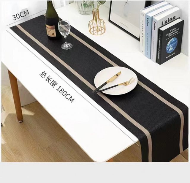 VIKAMA Tischläufer mit minimalistischem Streifendesign in Schwarz-Weiß-Grau, wasserabweisend und schmutzabweisend, B: 90 cm, T: 33 cm - Bild 1