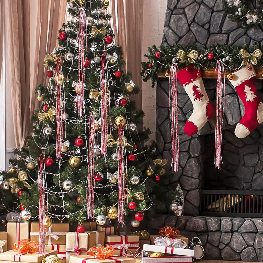 Glänzendes silbernes Weihnachts-Lametta in Eiszapfen-Optik mit 3000 Strängen für deinen Weihnachtsbaumschmuck und deine Urlaubsdekoration - Bild 4