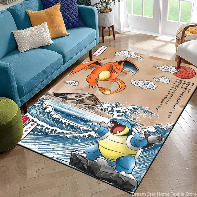 Potdemiel Japanische Anime Pokemon Charizard Teppich für Wohnzimmer und Sofa als rutschfeste Bodenmatte - Bild 1