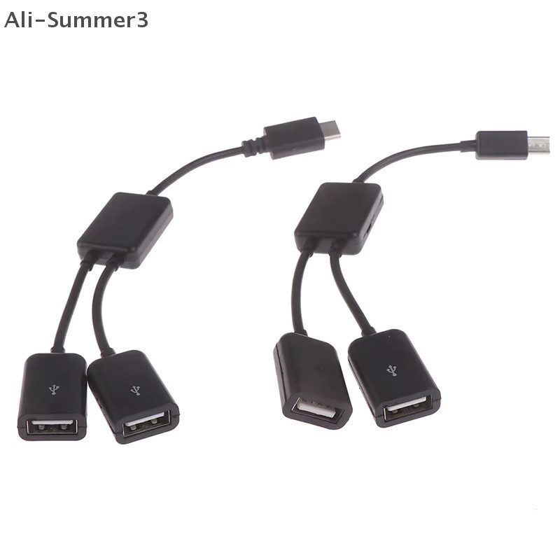 USB OTG Dual Female USB Port Hub Kabel Y Splitter Adapter für Micro USB und USB-C in Schwarz - Bild 2