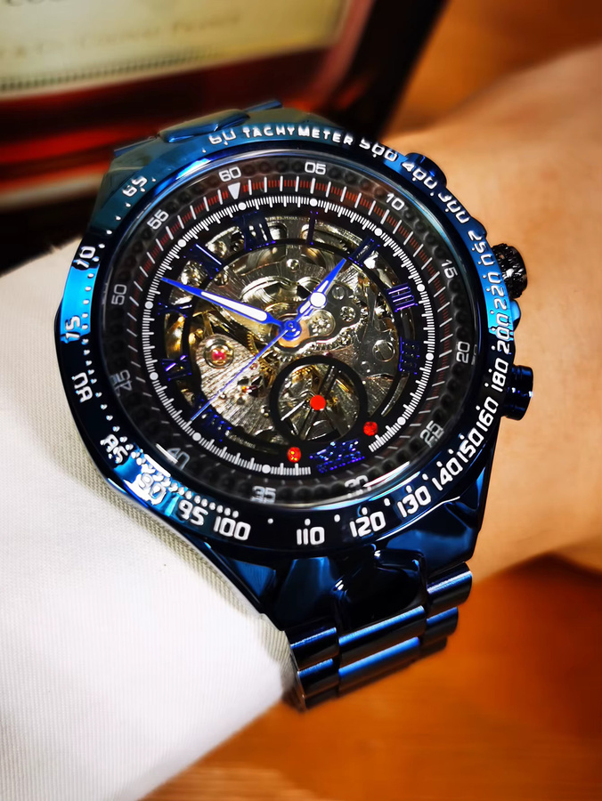 WINNER Armbanduhr, Automatik, Skelett, Blau, Edelstahl, Herren - Bild 3