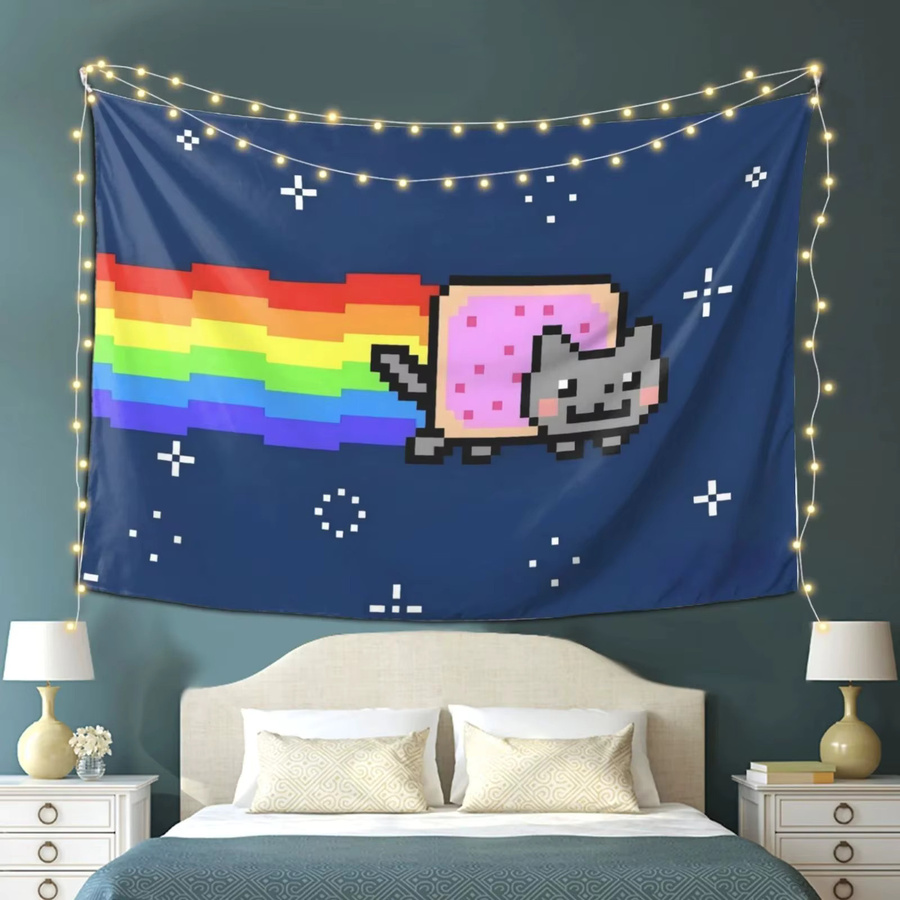 VIKAMA Pixel-Art-Katzen-Wandteppich, bunter Kätzchen-Wandbehang für dein Schlafzimmer oder Gaming-Zimmer, B/H: 40 x 60 cm - Bild 5
