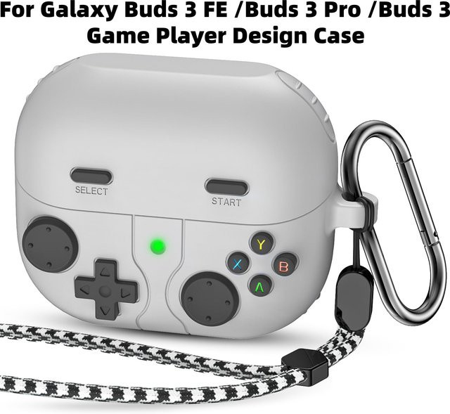 Samsung Galaxy Buds 3 FE Buds 3 Pro Buds 3 Schutzhülle Game Player Design in Schwarz mit Karabiner und Umhängeband - Bild 1