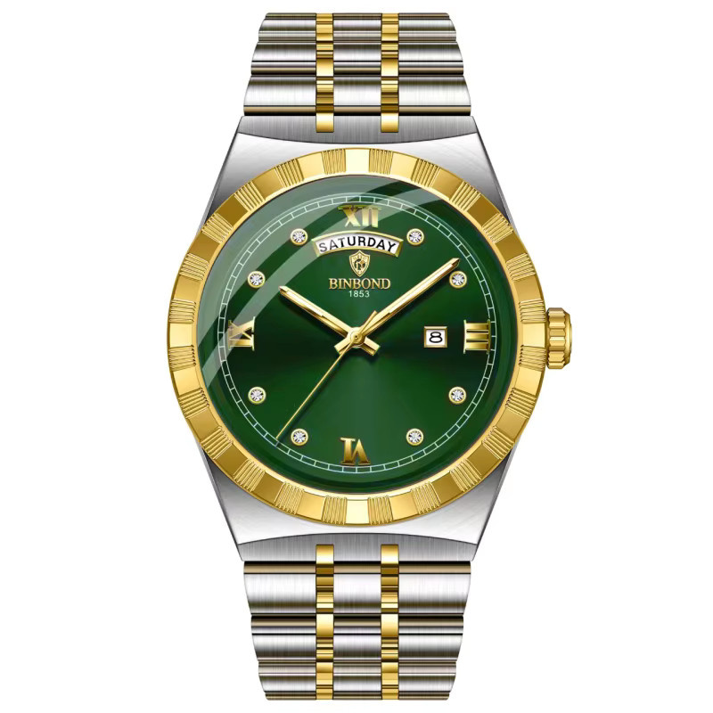 BINBOND Armbanduhr Quarz, Edelstahl, Bicolor, Grün, Herren - Bild 6