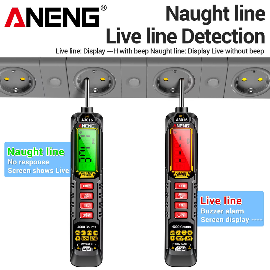 ANENG A3016 Digital-Multimeter-Stift in Schwarz mit 4000 Messungen, 600V AC/DC Spannung, NCV Stromführender Leitungstester, Phasenfolge-Detektor und Taschenlampe - Bild 3