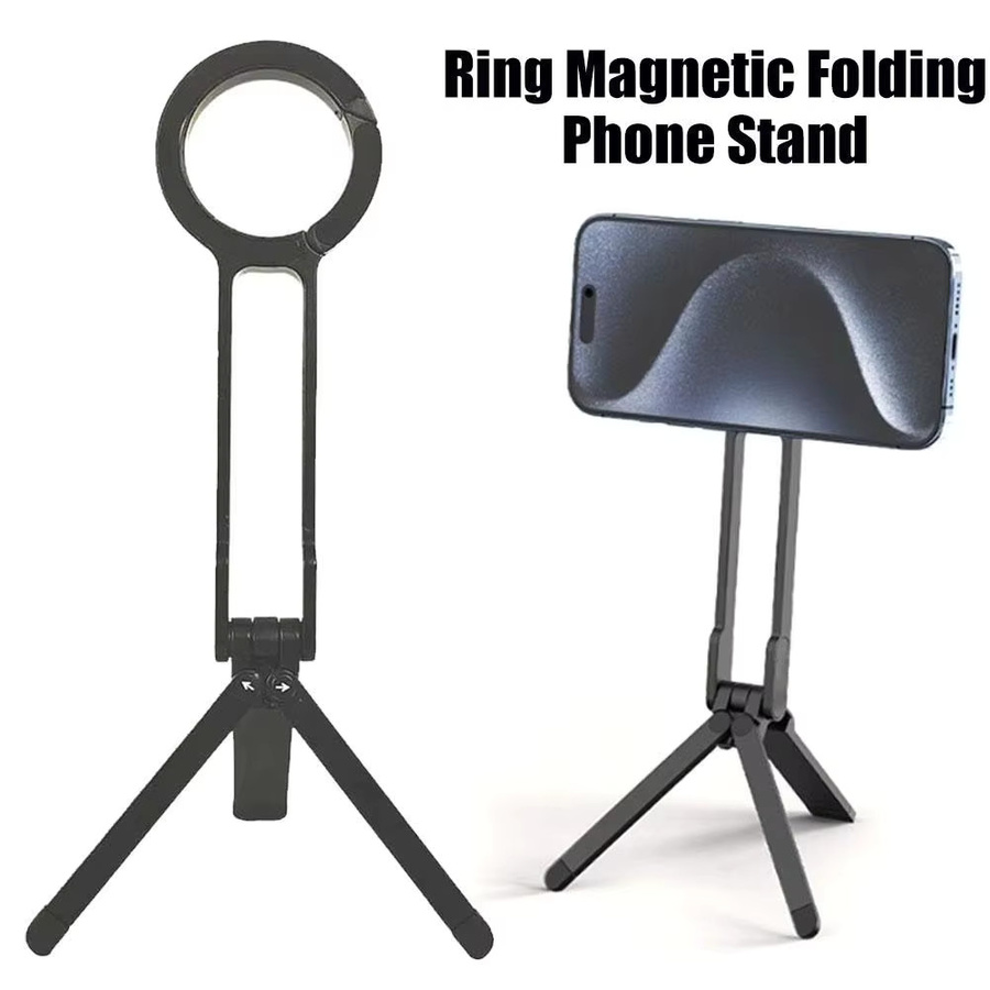 Magnetischer Ring-Telefonhalter aus Kunststoff mit verstellbarem Ring und MagSafe-Schnalle, Schwarz - Bild 2