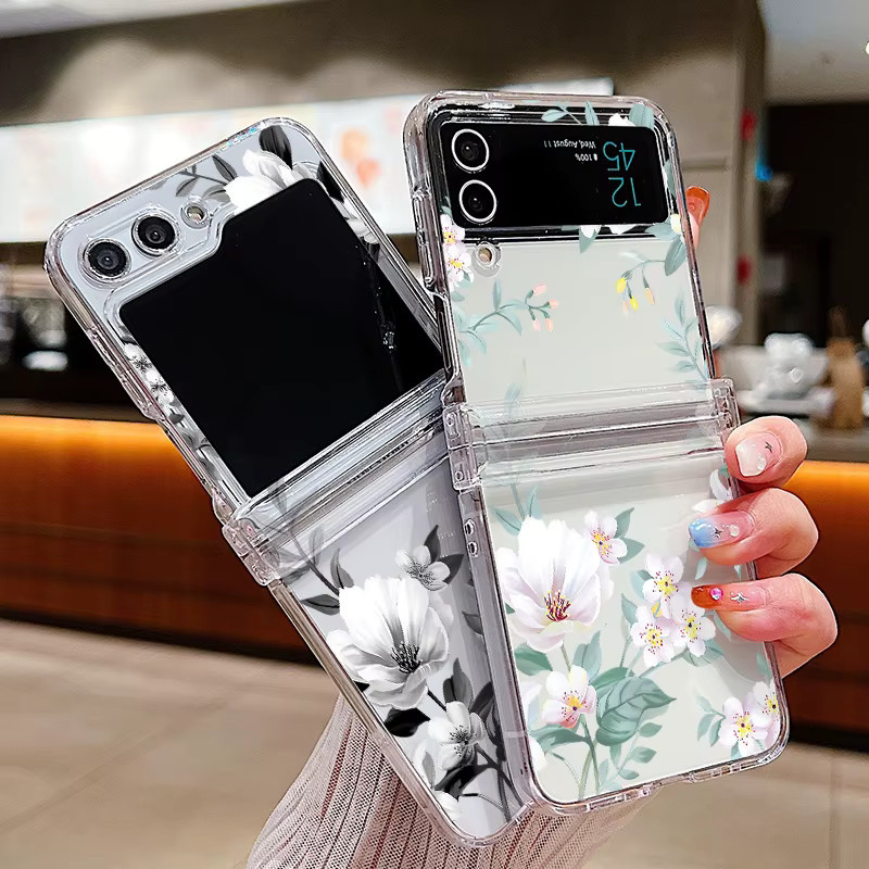 Samsung Galaxy Z Flip Hartschalen-Handyhülle mit Blumenmuster in Transparent - Bild 2