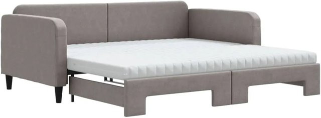 vidaXL Ausziehbares Tagesbett mit Matratze in Taupe, Modernes Design für Schlafzimmer und Wohnzimmer, B/T/H: 223 x 100 x 75 cm - Bild 1